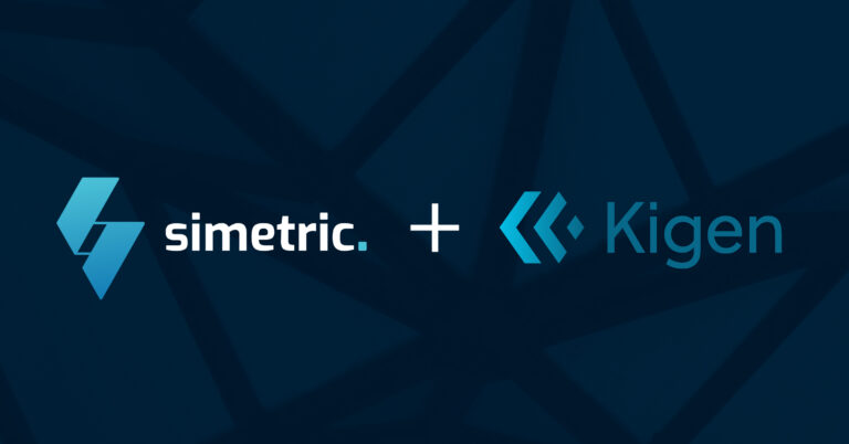 Simetric and Kigen logos on a black background