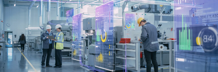 Two Industrial Engineers monitoring IoT logistics connectivity platform