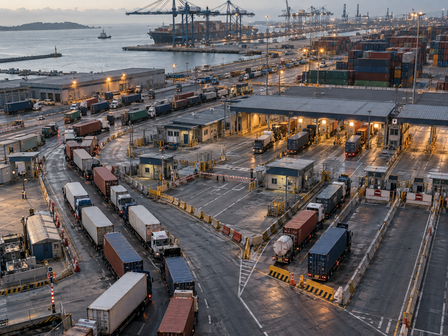 Aerial view of a logistics port and container terminal