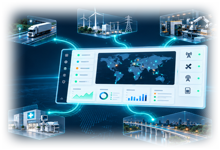 Simetric single pane of glass dashboard connecting logistics, energy, manufacturing, healthcare and infrastructure